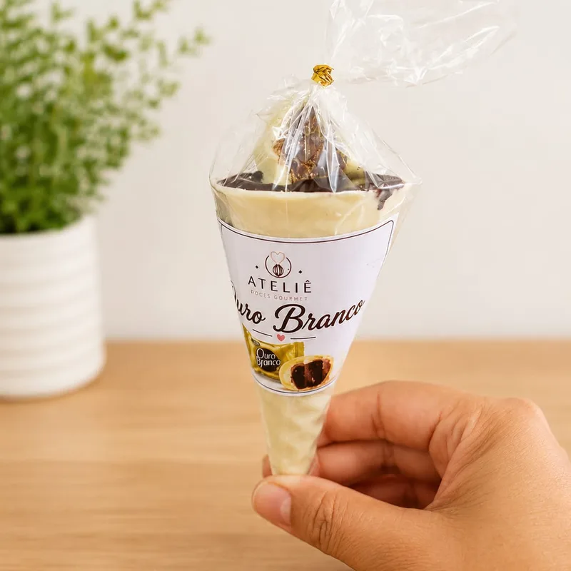 Cone ouro branco com etiqueta bonita