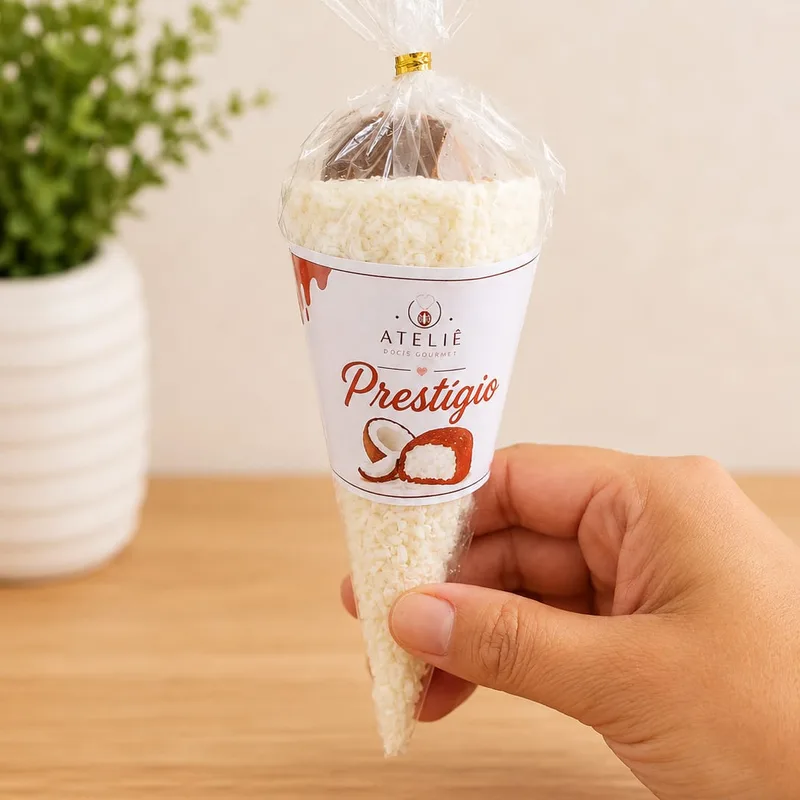 Cone prestígio embalado para entrega